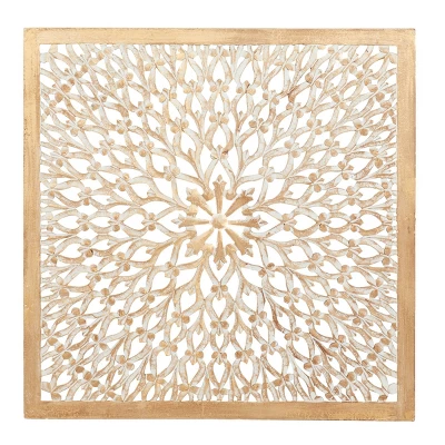 Wood Floral Handmade Intricately Carved Wall Decor With Mandala Design Light Brown - Olivia & May 17 Wood Floral Handmade Intricately Carved Wall Decor With Mandala Design Light Brown - Olivia & May - Image 17