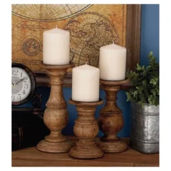 Set Of 3 Rustic Pillar Candle Holder - Olivia & May