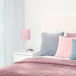 19.5" Bedside USB Port Feature Metal Table Desk Lamp White With Light Pink Fabric Shade - Creekwood Home -Home Decor Shop GUEST 9b538f82 c5c9 455a 80c0 495ba2a764a3