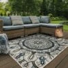 Trinity Bohemian Medallion Patio Area Rug Beige/Blue - Captiv8e Designs