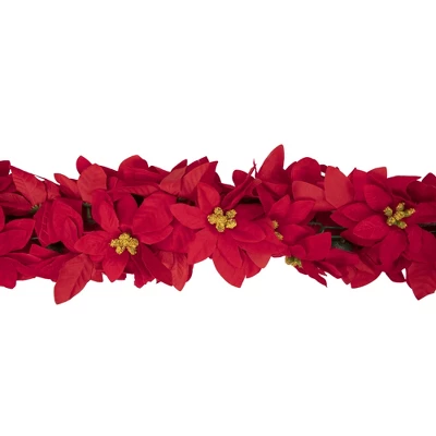 Northlight 6' X 3" Red Artificial Poinsettia Floral Christmas Garland - Unlit 3 Northlight 6' X 3" Red Artificial Poinsettia Floral Christmas Garland - Unlit - Image 3