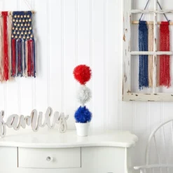 Nearly Natural 18-in Red, White And Blue “Americana” Artificial Topiary Plant With 35 Warm LED Lights -Home Decor Shop GUEST 9d357584 b9d5 4fea 9812 b93f2e26fbfa