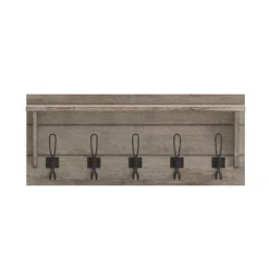 Merrick Lane Pine Wood 24 Inch Wall Mount Storage Rack With 5 Hanging Hooks And Upper Display Shelf -Home Decor Shop GUEST 9e26a946 6a96 4a1f bcfd cedad5a7bbb6
