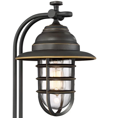 Franklin Iron Works Knox Industrial Desk Lamp 24" High Oil Rubbed Bronze LED Cage Glass Shade For Bedroom Living Room Bedside Nightstand Office House 2 Franklin Iron Works Knox Industrial Desk Lamp 24" High Oil Rubbed Bronze LED Cage Glass Shade For Bedroom Living Room Bedside Nightstand Office House - Image 2