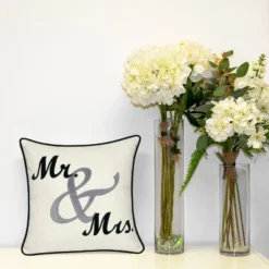 17"x17" Celebrations Mr. & Mrs. Cursive Embroidered Applique Square Throw Pillow Oyster - Edie@Home -Home Decor Shop GUEST 9f2f9fa4 5d42 47c3 b386 0b4a77977f93