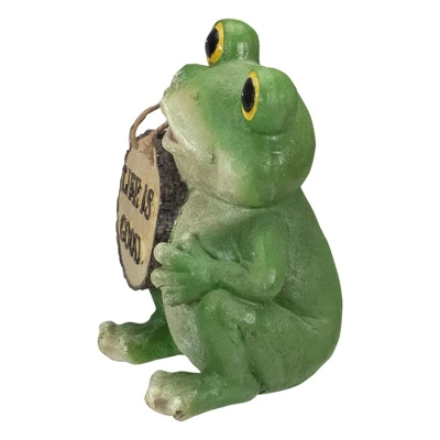 Northlight 9" Green 'Life Is Good' Frog Outdoor Garden Statue 3 Northlight 9" Green 'Life Is Good' Frog Outdoor Garden Statue - Image 3