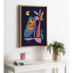 18" X 24" Sylvie Girl On Cheetah Framed Canvas Wall Art By Rachel Lee Natural - Kate And Laurel -Home Decor Shop GUEST a014c440 8505 4d7e 9dbd 534812fe9929