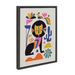 18" X 24" Sylvie Lion Framed Canvas Wall Art By Rachel Lee Black/Gray - Kate And Laurel