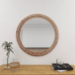 Wood Beaded Frame Wall Mirror With Distressing Light Brown - Olivia & May -Home Decor Shop GUEST a06d5603 6e53 4c93 a0fe e54648930f3b