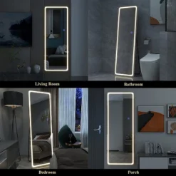 Abilene Full Length Mirror With LED Lights, 63" LED Free Standing Mirror Wall Mirror With Dimming & 3 Color Modes,Round Corner-The Pop Home -Home Decor Shop GUEST a2e470df 582f 4e38 83af 7cea5d623f40