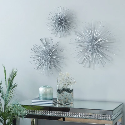 Set Of 3 Metal Starburst Wall Decors With Orb Detailing - Olivia & May 4 Set Of 3 Metal Starburst Wall Decors With Orb Detailing - Olivia & May - Image 4