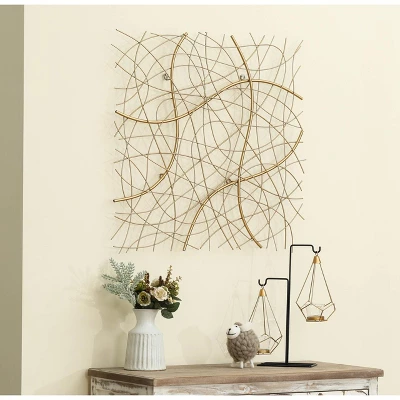 LuxenHome 26.4" Square Gold Abstract Metal Wall Decor 2 LuxenHome 26.4" Square Gold Abstract Metal Wall Decor - Image 2