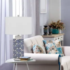 Pair Of Transitional Styled Ceramic Table Lamps With Drum Shade - Cal Lighting