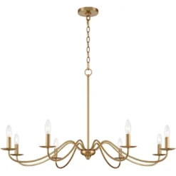 Franklin Iron Works Soft Gold Chandelier 42" Wide Farmhouse Rustic Bent Arms 8-Light Fixture For Dining Room Living House Home Foyer Kitchen Island -Home Decor Shop GUEST a4b1d103 698f 4d1d 8b96 6e688fac5adb