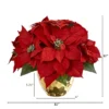 Nearly Natural 11-in Poinsettia Artificial Arrangement In Golden Vase