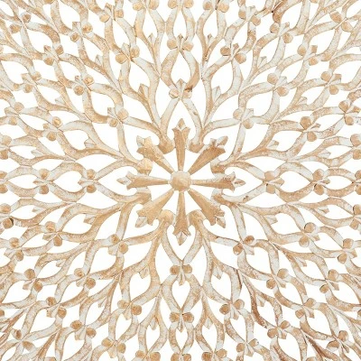 Wood Floral Handmade Intricately Carved Wall Decor With Mandala Design Light Brown - Olivia & May 5 Wood Floral Handmade Intricately Carved Wall Decor With Mandala Design Light Brown - Olivia & May - Image 5