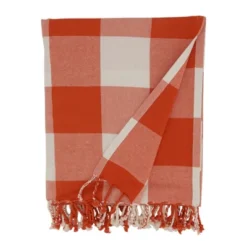 Saro Lifestyle Saro Lifestyle Cotton Throw With Buffalo Plaid Design, Orange, 50"x60"