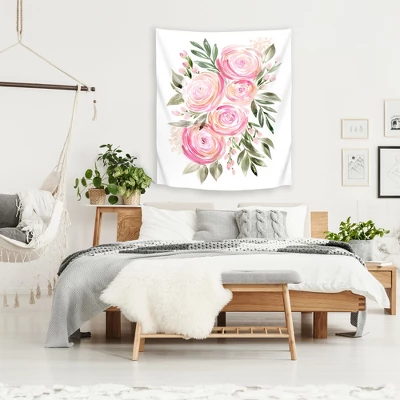 Watercolor Ranunculus In Pink By Blursbyai Wall Tapestry - Americanflat 1 Watercolor Ranunculus In Pink By Blursbyai Wall Tapestry - Americanflat