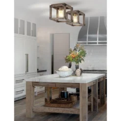 LED Iron Magnolia Rustic Farmhouse Flush Mount Brown - JONATHAN Y