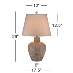 Franklin Iron Works Rustic Farmhouse Table Lamps 29" Tall Set Of 2 Brown Leaf Hammered Pot Off White Shade For Bedroom Living Room House Home Bedside -Home Decor Shop GUEST b0940be5 4862 415e ba11 5cd190625079