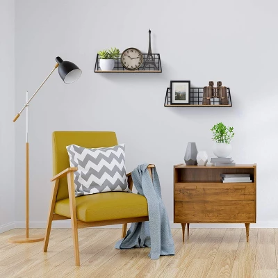 Sorbus Wall Mounted Rustic Wood Shelves (2-Pack, Natural And Black) 1 Sorbus Wall Mounted Rustic Wood Shelves (2-Pack, Natural And Black)