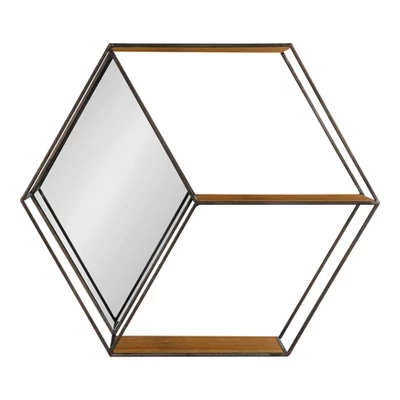26" X 7" X 23" Lintz Hexagon Shelves With Mirror - Kate & Laurel All Things Decor 1 26" X 7" X 23" Lintz Hexagon Shelves With Mirror - Kate & Laurel All Things Decor