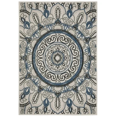 Trinity Bohemian Medallion Patio Area Rug Beige/Blue - Captiv8e Designs 13 Trinity Bohemian Medallion Patio Area Rug Beige/Blue - Captiv8e Designs - Image 13