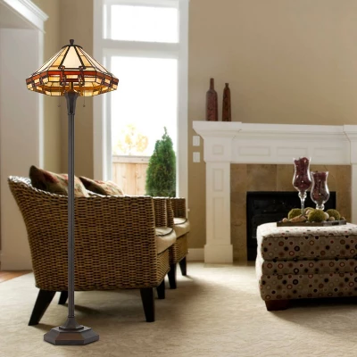 59.25" Resin Transitional Floor Lamp With Tiffany Glass Shade - Cal Lighting 2 59.25" Resin Transitional Floor Lamp With Tiffany Glass Shade - Cal Lighting - Image 2