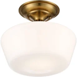 Regency Hill Rustic Farmhouse Ceiling Light Semi Flush Mount Fixture 12" Wide Soft Gold Opal White Glass For Bedroom Kitchen Living Room Hallway House -Home Decor Shop GUEST b901fdb9 1e47 49b5 8d79 ddd2a61519cc