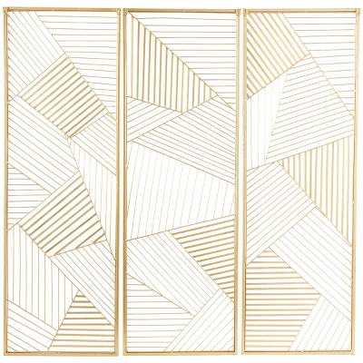 Set Of 3 Metal Geometric Wall Decors With Gold Frame - CosmoLiving By Cosmopolitan 3 Set Of 3 Metal Geometric Wall Decors With Gold Frame - CosmoLiving By Cosmopolitan - Image 3