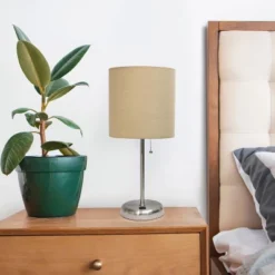 19.5" Bedside USB Port Feature Metal Table Desk Lamp Brushed Steel With Tan Fabric Shade - Creekwood Home -Home Decor Shop GUEST bace0f9f 9611 40a8 9734 37eed34ffb34