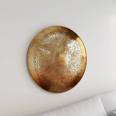Metal Plate Wall Decor With Moroccan Pattern Gold - Olivia & May 2 Metal Plate Wall Decor With Moroccan Pattern Gold - Olivia & May - Image 2
