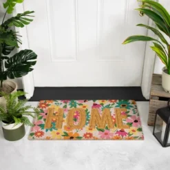 Northlight Pink And Orange Floral "Home" Outdoor Natural Coir Doormat 18" X 30"