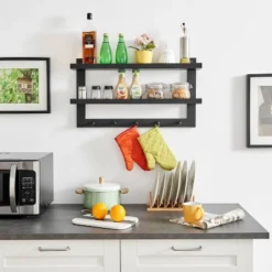 29" X 16" 2 Tier Ledge Wall Shelf Organizer With Five Hanging Hooks Black - Danya B. -Home Decor Shop GUEST bf17a7c3 0fca 4935 88e4 cf9478f9858d