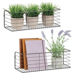 MDesign Wide Metal Wall Mount Storage Organizer Display Shelf - 2 Pack, Black -Home Decor Shop GUEST c13b44b1 f776 4fc7 ab74 460280eef86d