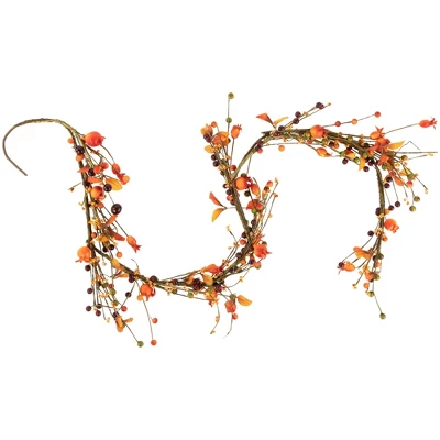 Northlight 5' X 6" Fall Harvest Berries And Leaves Twig Artificial Garland, Unlit 2 Northlight 5' X 6" Fall Harvest Berries And Leaves Twig Artificial Garland, Unlit - Image 2