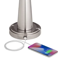 360 Lighting Karla Modern Table Lamps 25" High Set Of 2 Brushed Steel Column With USB Charging Port White Fabric Shade For Bedroom Living Room Desk -Home Decor Shop GUEST c260550a 1212 48ce 8e3a 12942738bf95