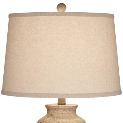 Regency Hill Rustic Farmhouse Table Lamps 25 1/2" High Set Of 2 Beige Oatmeal Fabric Drum Shades For Living Room Bedroom House 3 Regency Hill Rustic Farmhouse Table Lamps 25 1/2" High Set Of 2 Beige Oatmeal Fabric Drum Shades For Living Room Bedroom House - Image 3