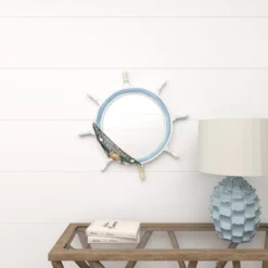 Wood Sail Boat Ship Wheel Wall Mirror With Netting Accent White - Olivia & May 34 Wood Sail Boat Ship Wheel Wall Mirror With Netting Accent White - Olivia & May -Home Decor Shop GUEST c40b0534 6d1c 48cb 97a2 32d3ed652175