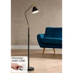 360 Lighting Modern Adjustable Floor Lamp With USB Charging Port 61" Tall Black Brass Living Room Reading