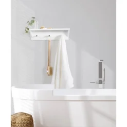 18" X 5" Adlynn Decorative Wall Shelf With Pegs White - Kate & Laurel All Things Decor -Home Decor Shop GUEST c6343bc3 bc0c 4428 a887 df10f5f3f75e