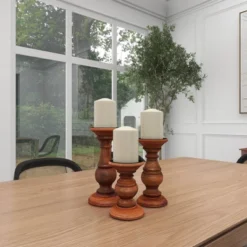 Set Of 3 Rustic Pillar Candle Holder - Olivia & May -Home Decor Shop GUEST c6a3555b cc02 4403 8063 2b8d1d7495a8