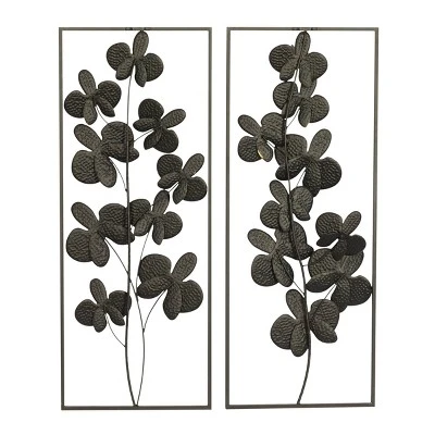 Set Of 2 Metal Floral Orchid Wall Decors With Black Frame Black - Olivia & May 3 Set Of 2 Metal Floral Orchid Wall Decors With Black Frame Black - Olivia & May - Image 3
