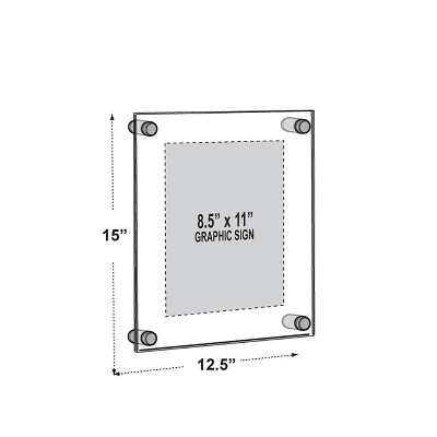 Azar Displays Floating Acrylic Wall Frame With Silver Stand Off Caps: 8.5" X 11" Graphic Size, Overall Frame Size: 12.5" X 15" 3 Azar Displays Floating Acrylic Wall Frame With Silver Stand Off Caps: 8.5" X 11" Graphic Size, Overall Frame Size: 12.5" X 15" - Image 3