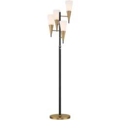 Possini Euro Design Quatro Mid Century Modern Tree Floor Lamp 71" Tall Black Gold Metal 4 Light Frosted Glass Cone Shade For Living Room Bedroom House -Home Decor Shop GUEST cf13b0f8 cfb6 4df7 90c4 f481aedbc918