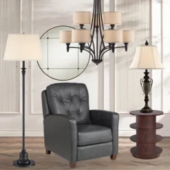 360 Lighting Spenser Rustic Farmhouse Floor Lamp 58" Tall Oiled Bronze Metal Off White Linen Empire Shade For Living Room Bedroom Office House Home -Home Decor Shop GUEST d4cd80f6 511a 4302 ad5e f5d90ee958aa