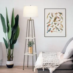 58" Metal Floor Lamp With Shelves (Includes LED Light Bulb) Gray - Cresswell Lighting