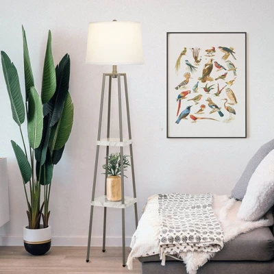 58" Metal Floor Lamp With Shelves (Includes LED Light Bulb) Gray - Cresswell Lighting 1 58" Metal Floor Lamp With Shelves (Includes LED Light Bulb) Gray - Cresswell Lighting