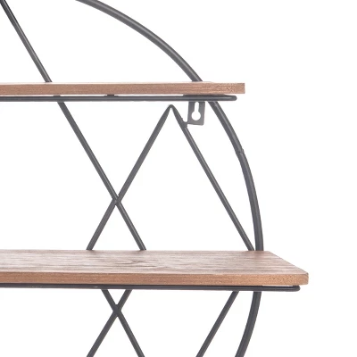 Round 20.25 Inch Diameter Three Tier Wood And Metal Hanging Wall Shelf - Foreside Home & Garden 4 Round 20.25 Inch Diameter Three Tier Wood And Metal Hanging Wall Shelf - Foreside Home & Garden - Image 4
