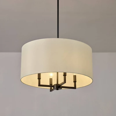 4-Light Matte Black Chandelier With Beige Fabric Shade - Globe Electric 1 4-Light Matte Black Chandelier With Beige Fabric Shade - Globe Electric